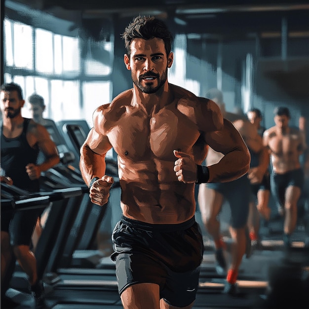 Men working out in gym